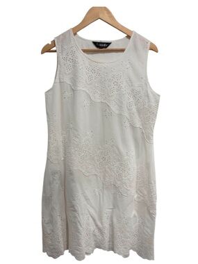 Amanda Collection Women’s White Eyelet Sleeveless Mini Dress 100% Cotton